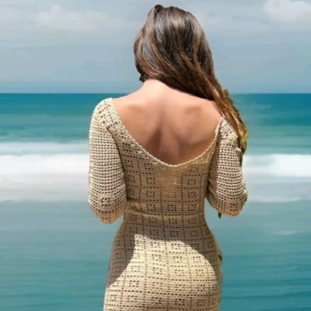 Free People Crochet Beach Romantic Maxi Dress with sides slits XS - Picture 5 of 7
